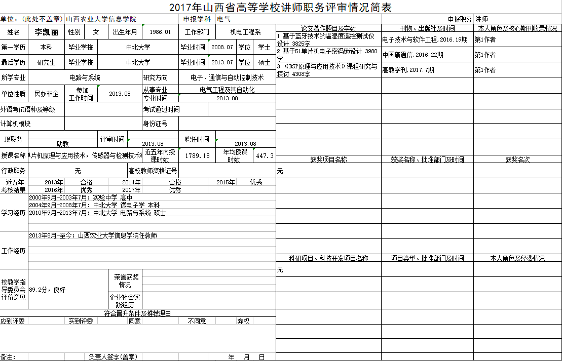 2017年申报讲师职称人员材料清单公示