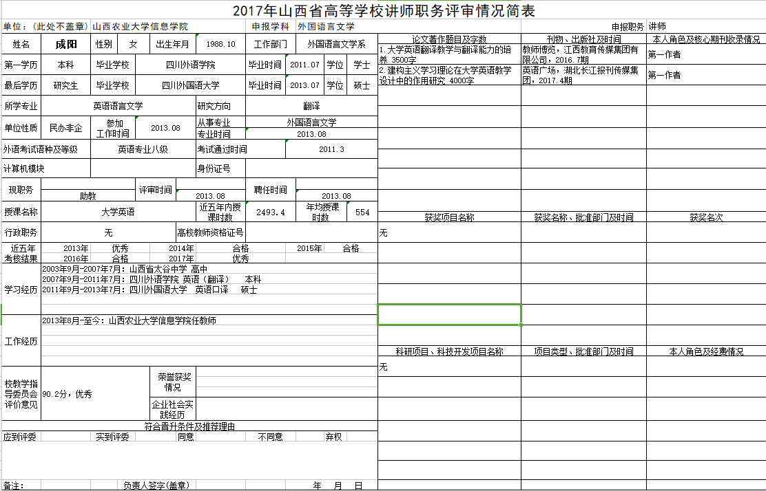 2017年申报讲师职称人员材料清单公示