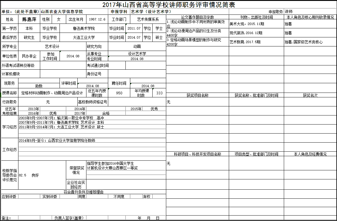 2017年申报讲师职称人员材料清单公示