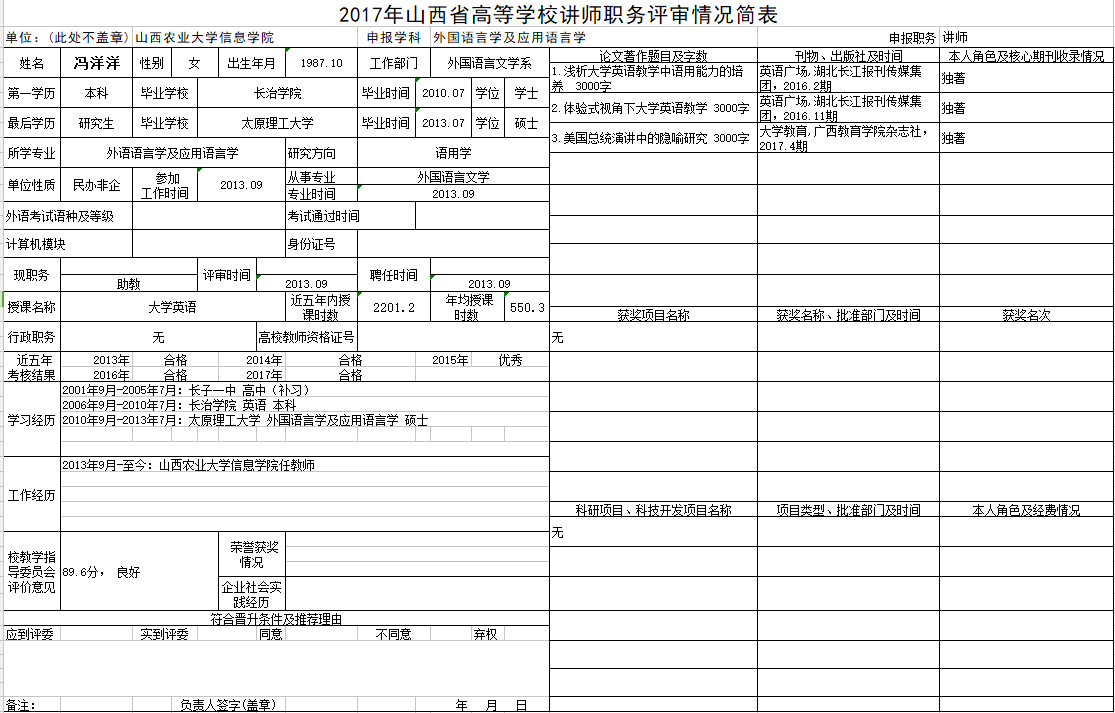 2017年申报讲师职称人员材料清单公示