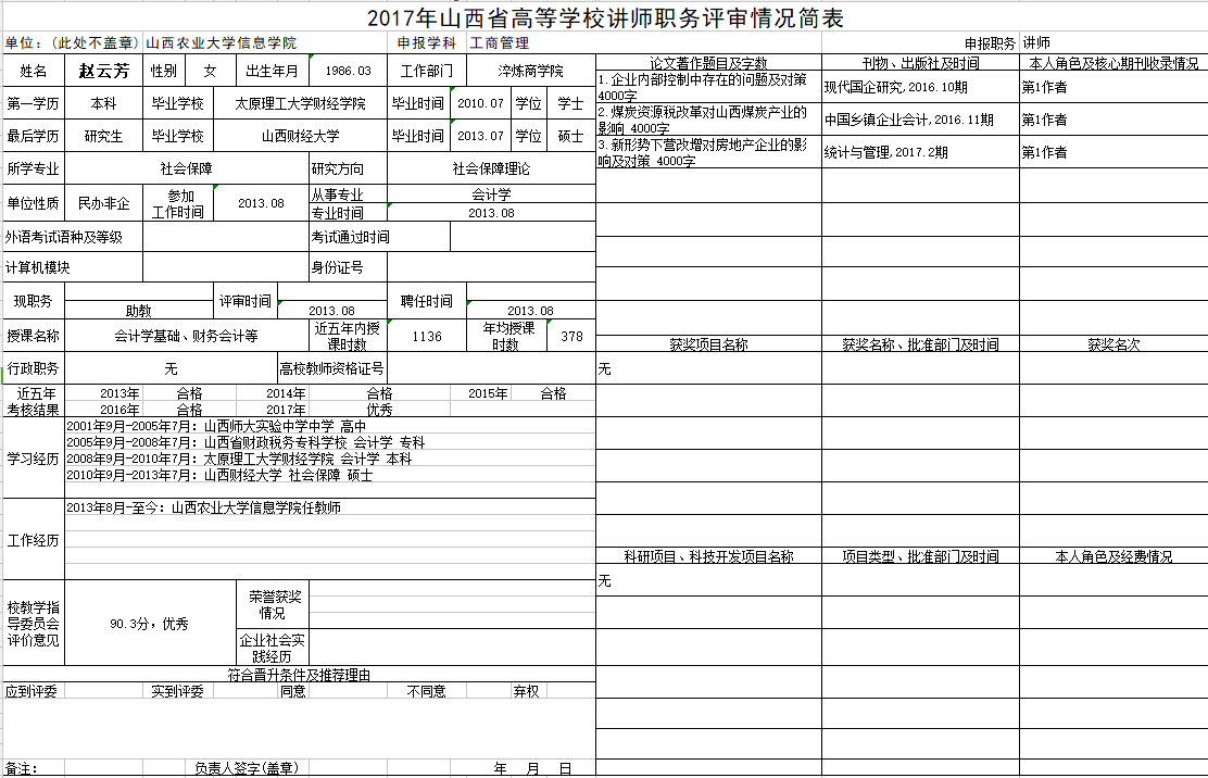 2017年申报讲师职称人员材料清单公示