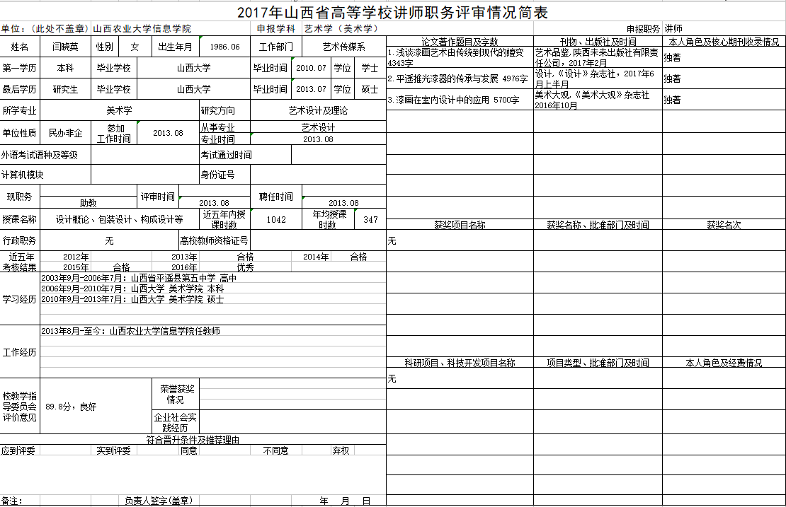 2017年申报讲师职称人员材料清单公示