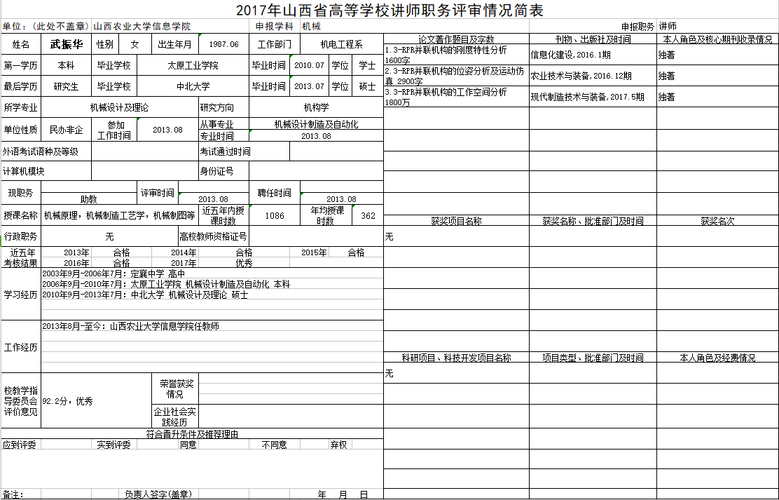 2017年申报讲师职称人员材料清单公示