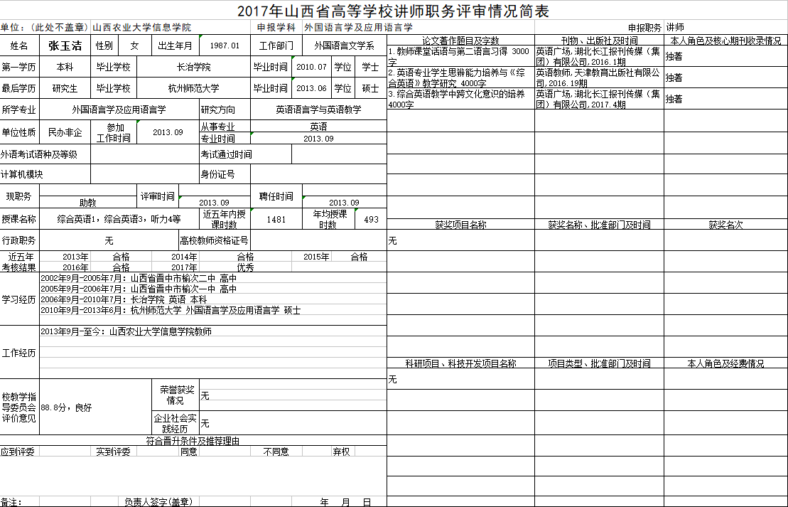 2017年申报讲师职称人员材料清单公示