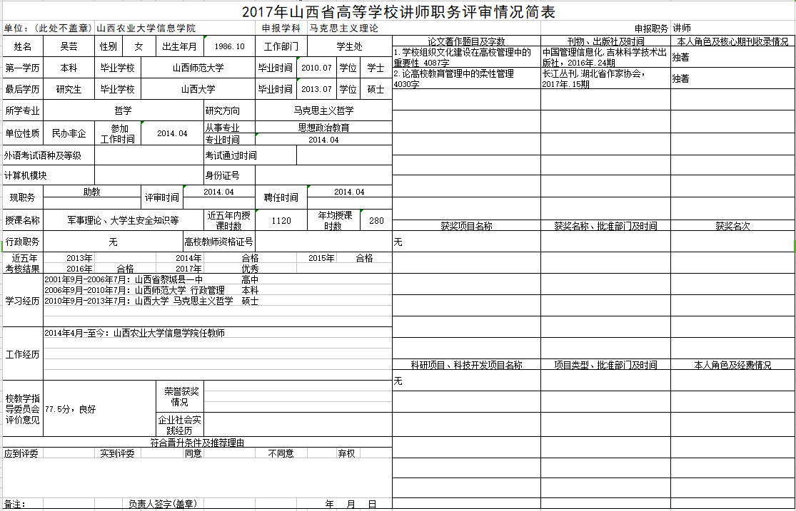 2017年申报讲师职称人员材料清单公示