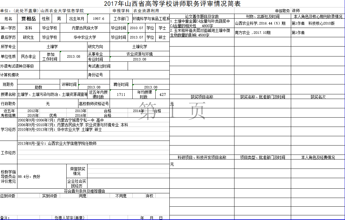 2017年申报讲师职称人员材料清单公示