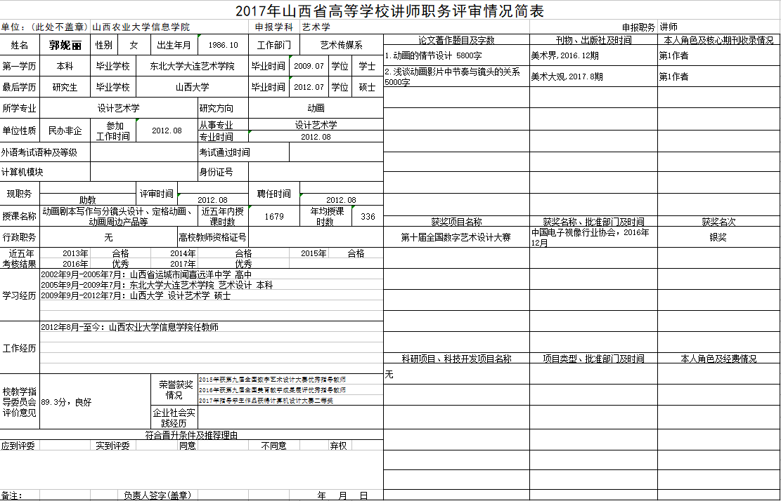 2017年申报讲师职称人员材料清单公示