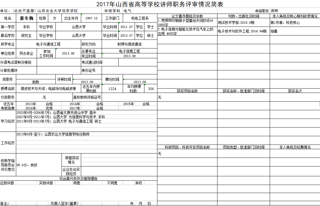 2017年申报讲师职称人员材料清单公示