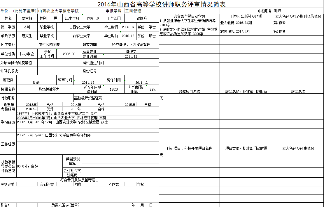 2017年申报讲师职称人员材料清单公示