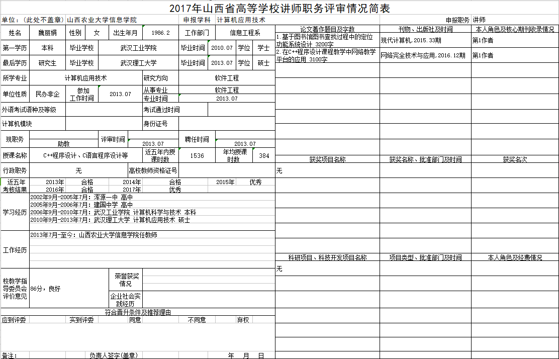 2017年申报讲师职称人员材料清单公示