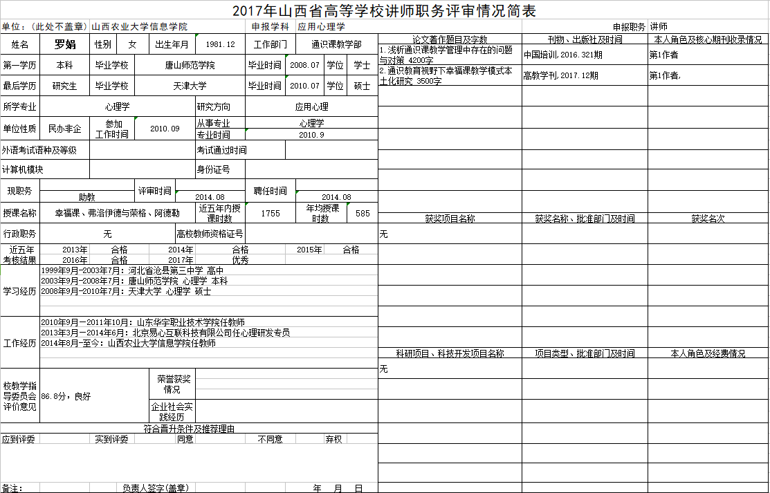 2017年申报讲师职称人员材料清单公示