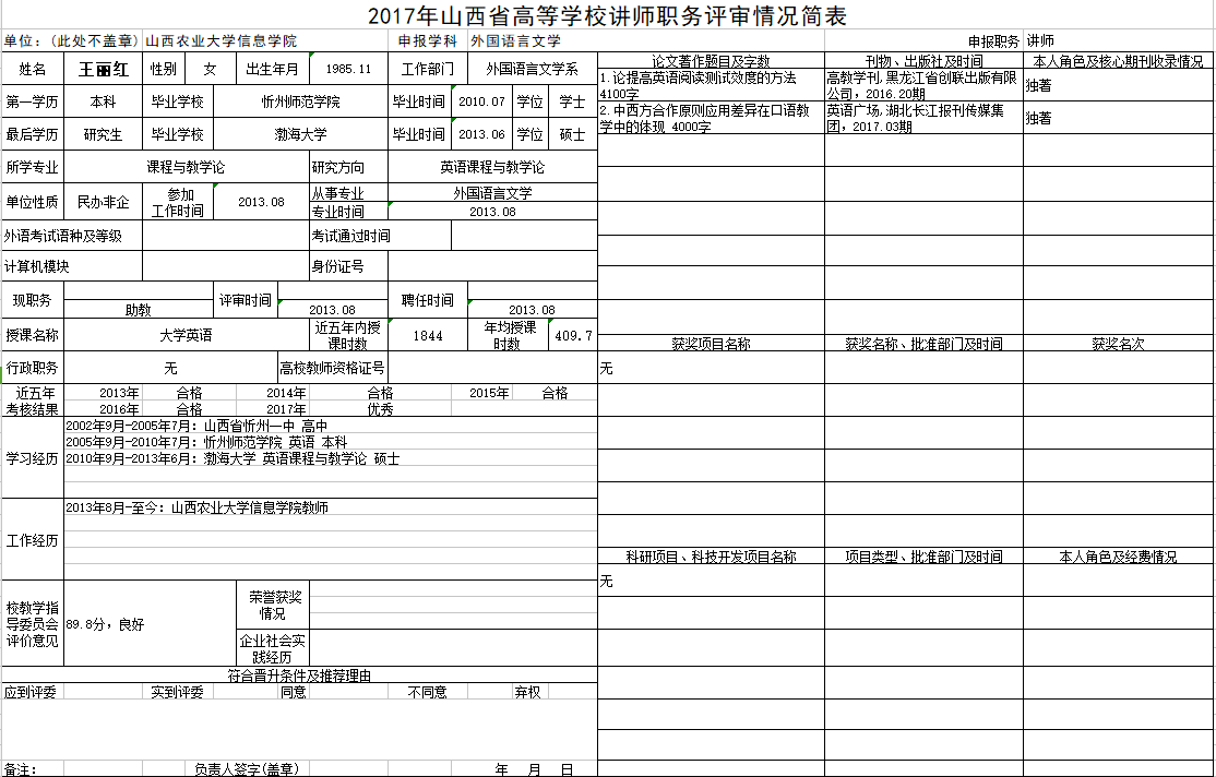 2017年申报讲师职称人员材料清单公示