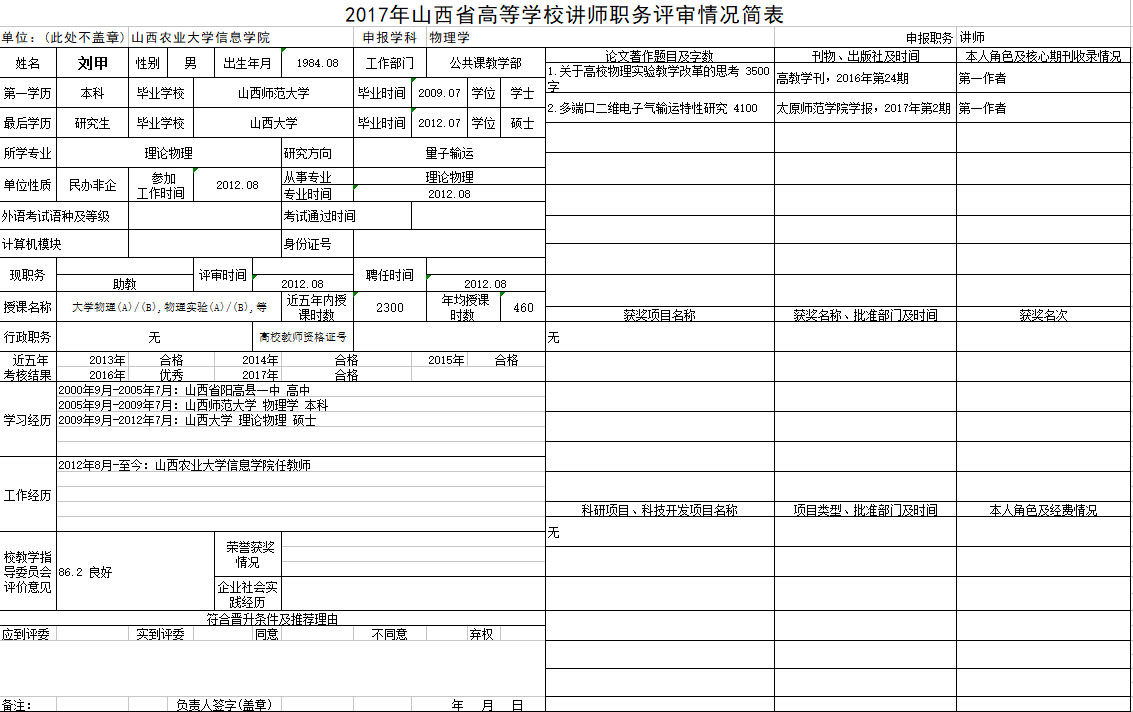 2017年申报讲师职称人员材料清单公示