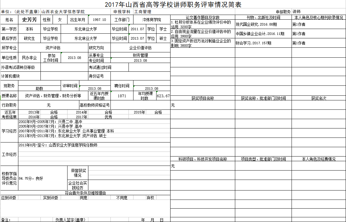 2017年申报讲师职称人员材料清单公示