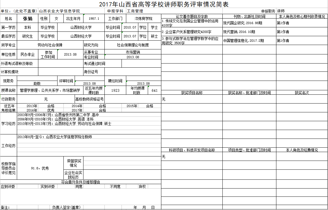 2017年申报讲师职称人员材料清单公示