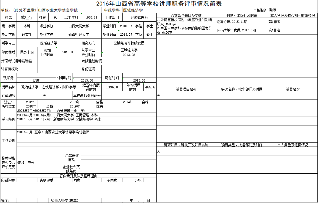 2017年申报讲师职称人员材料清单公示